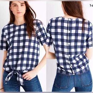 Madewell Blue White Women's Size Small Plaid Tie Front Blouse. VGUC